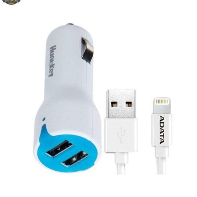شارژر فندکی هانت کی مدل Carmate D203 همراه با کابل تبدیل USB به لایتنینگ ای دیتا مدل Sync And Charge طول 1 متر | فروشگاه اینترنتی پخش کالای مرکزی