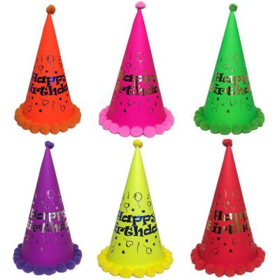 کلاه تولد مدل Black Light Happy مجموعه 6 عددی