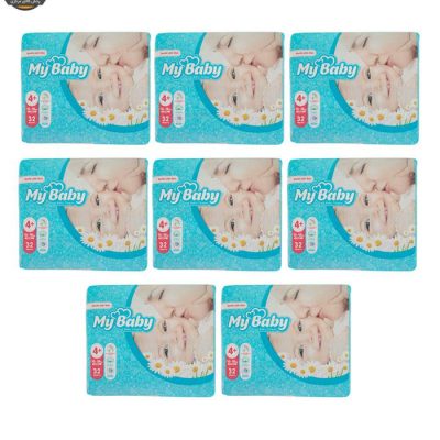 پوشک بچه مای بیبی مدل سری مهربان با پوست سایز 4Plus هشت بسته 32 عددی | فروشگاه اینترنتی پخش کالای مرکزی