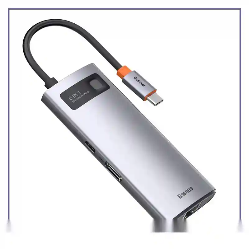 E130287-1-fc54e2a5ae69 هاب شش پورت بیسوس Baseus Metal Gleam 6 in 1 Multifunctional Type-C HUB CAHUB-CW0G - تصویر 1