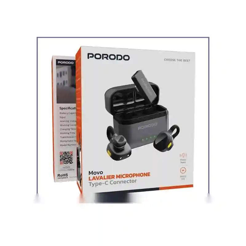 میکروفون یقه ای بیسیم پرودو Porodo Movo Lavalier Microphone Type-C PDLAMPHF76BK