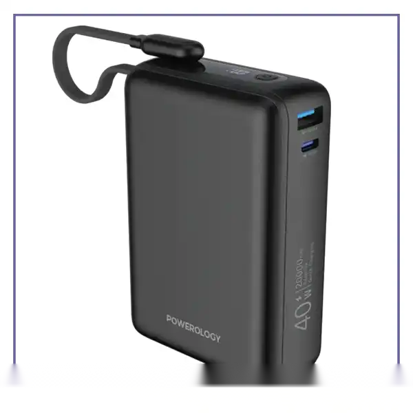 E204470-1-1588b2df07a0 پاوربانک 40 وات 20000 با کابل تایپ سی پاورولوژی Powerology Montreal Power Bank PPBAM22BK - تصویر 1