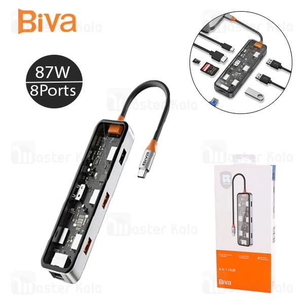M144134SILVER-1 هاب 8 پورت تایپ سی بیوا Biva HUB-03 - تصویر 1