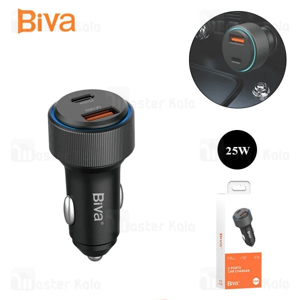 M144897BLACK-1 شارژر فندکی بیوا Biva CC-25 2-Ports Car Charger توان 25 وات - تصویر 1