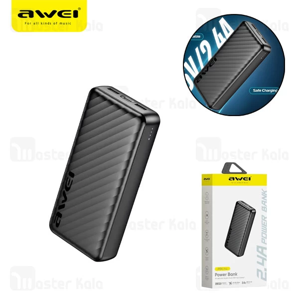 M153465BLACK-1 پاوربانک 20000 اوی Awei P6K Pro توان 12 وات - تصویر 1