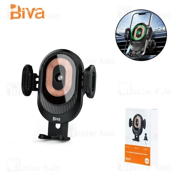M144908BLACK-1 هولدر و شارژر وایرلس دریچه کولری بیوا Biva BH-29 Car Wireless Charging Phone Holder توان 15 وات - تصویر 1