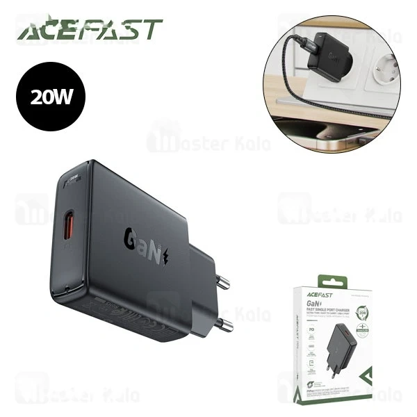 M145459BLACK-1 شارژر دیواری ایس فست ACEFAST A65 PD20W GaN Fast Charger توان 20 وات - تصویر 1