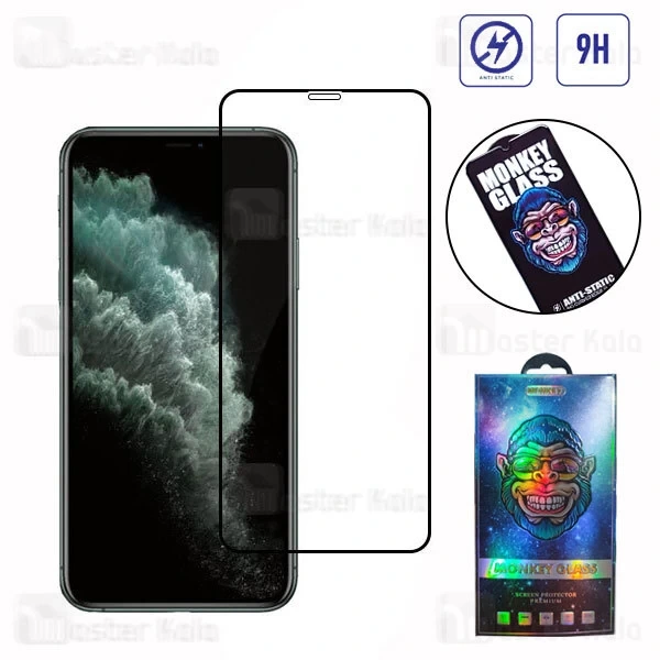 M181290BLACK-1 گلس تمام صفحه تمام چسب مانکی آیفون iPhone 11 Pro Max / XS Max Monkey Anti Static Glass - تصویر 1